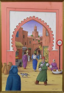 Scena uliczna w Marrakeszu, 1992 (akryl na płótnie)